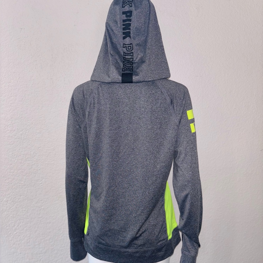 PINK VICTORIA’S SECRET ‘Ultimate’ Dark Grey & Neon Green Sporty Zip-Up Hoodie - Picture 6 of 8
